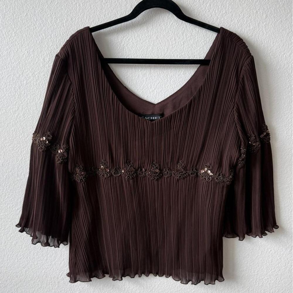 Vintage 90s brown sheer plisse blouse